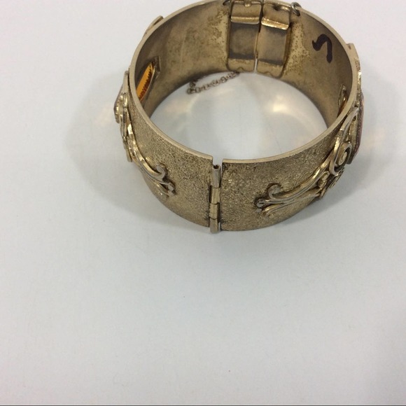 Vintage Whiting And Davis Bangle Bracelet Topaz Stones Safety Chain Art Nouveau - Picture 4 of 8